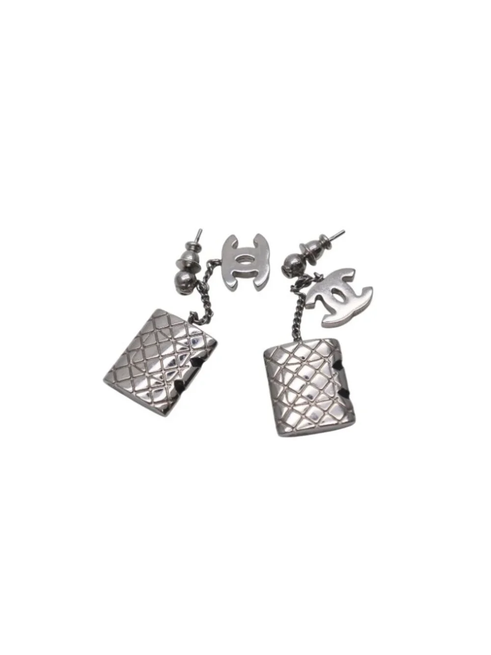 Chanel Earrings CC Logo Dangling 95c Metal Silver Black